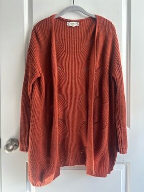 Pink Rose Open-Front Rust Orange Knit Cardigan